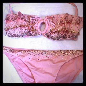 Pink and gold sequence bikini